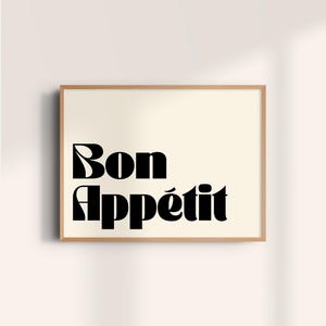 Stampa Bon Appetit, PIÙ COLORI, Arte murale tipografica, Poster da cucina in stile moderno di metà secolo, Stampe da cucina alla moda / KI135