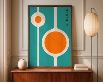 Mid Century Bauhaus Art Print: Turquoise And Orange Poster