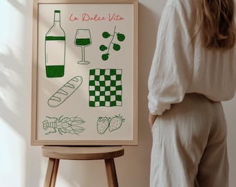 La Dolce Vita Druck: Italienisches Essen & Wein, Grüne Küchenkunst