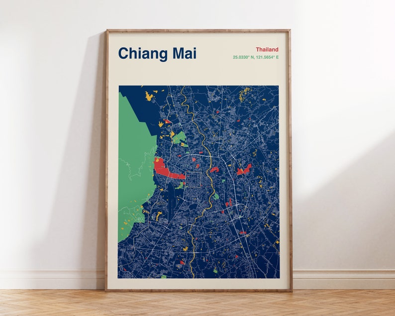 Chiang Mai Map Print, Chiang Mai Map Poster, Chang Mai Map Wall Art, Chiang Mai Map, Chiang Mai Thailand Art Print, Map Of Chiang Mai image 4