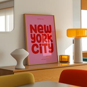 Impresión tipográfica de Nueva York, póster retro de Nueva York, DESCARGA digital, póster rosa de moda de Nueva York, arte de pared imprimible de Nueva York / TR211