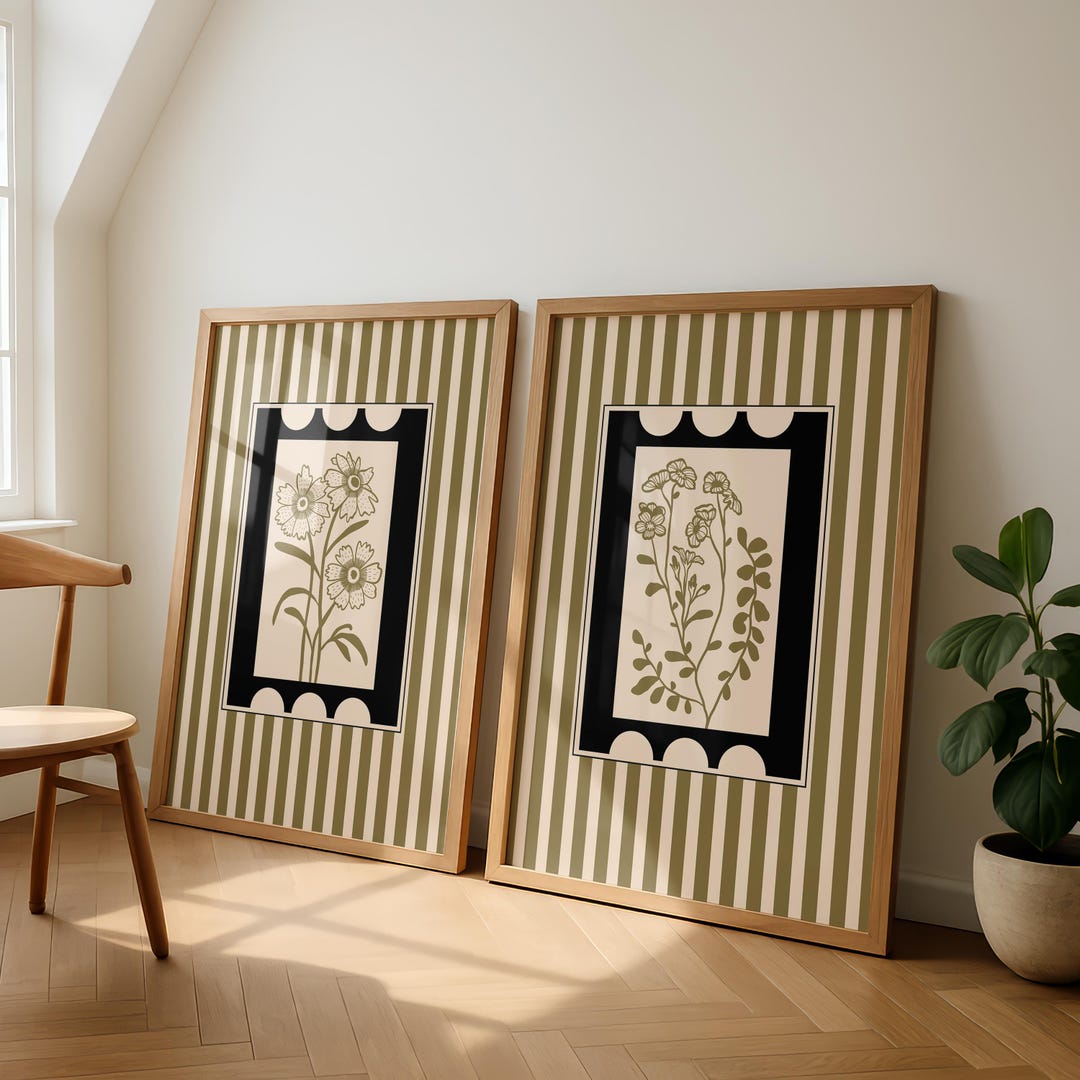 Set of 2 Botanical Art Prints: Cottagecore Floral Wall Art - Etsy
