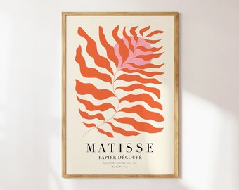 Stampa artistica botanica di Matisse: poster con foglia astratta arancione