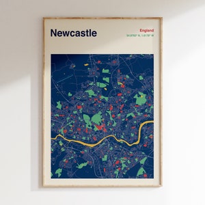 Newcastle Upon Tyne Map Print, Newcastle Map Poster, Map Wall Art, Newcastle Color Map, Map Of Newcastle, Custom Maps Available