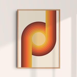 70s Orange Retro Rainbow Stripes Poster, Retro Nostalgia Art Poster, 70's Aesthetic, Groovy 70s Poster, Geometric Bauhaus Poster | R043