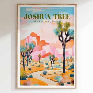 Joshua Tree Art Print Poster, Travel Poster, Pastel Joshua Tree Travel Print, Pastel Landscape Painting, Colourful Travel Poster Gallery