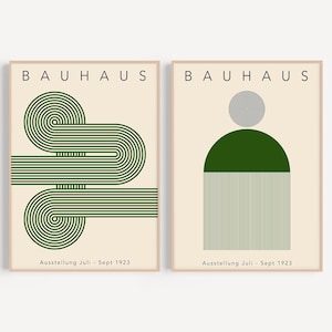 Green Geometric Bauhaus Print Set: Mid-Century Modern Wall Art (Digital Download)