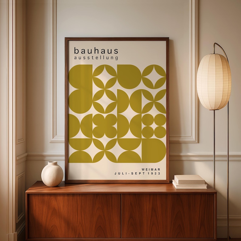 Olive Green Bauhaus Art Print: Mid-Century Modern Poster image 1