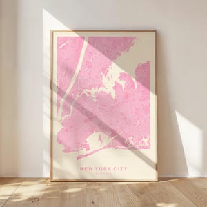 Impression de carte de la ville de New York rose pastel, téléchargement numérique Impression de New York, affiche de New York rose tendance, art mural imprimable carte de la ville de New York | TR211