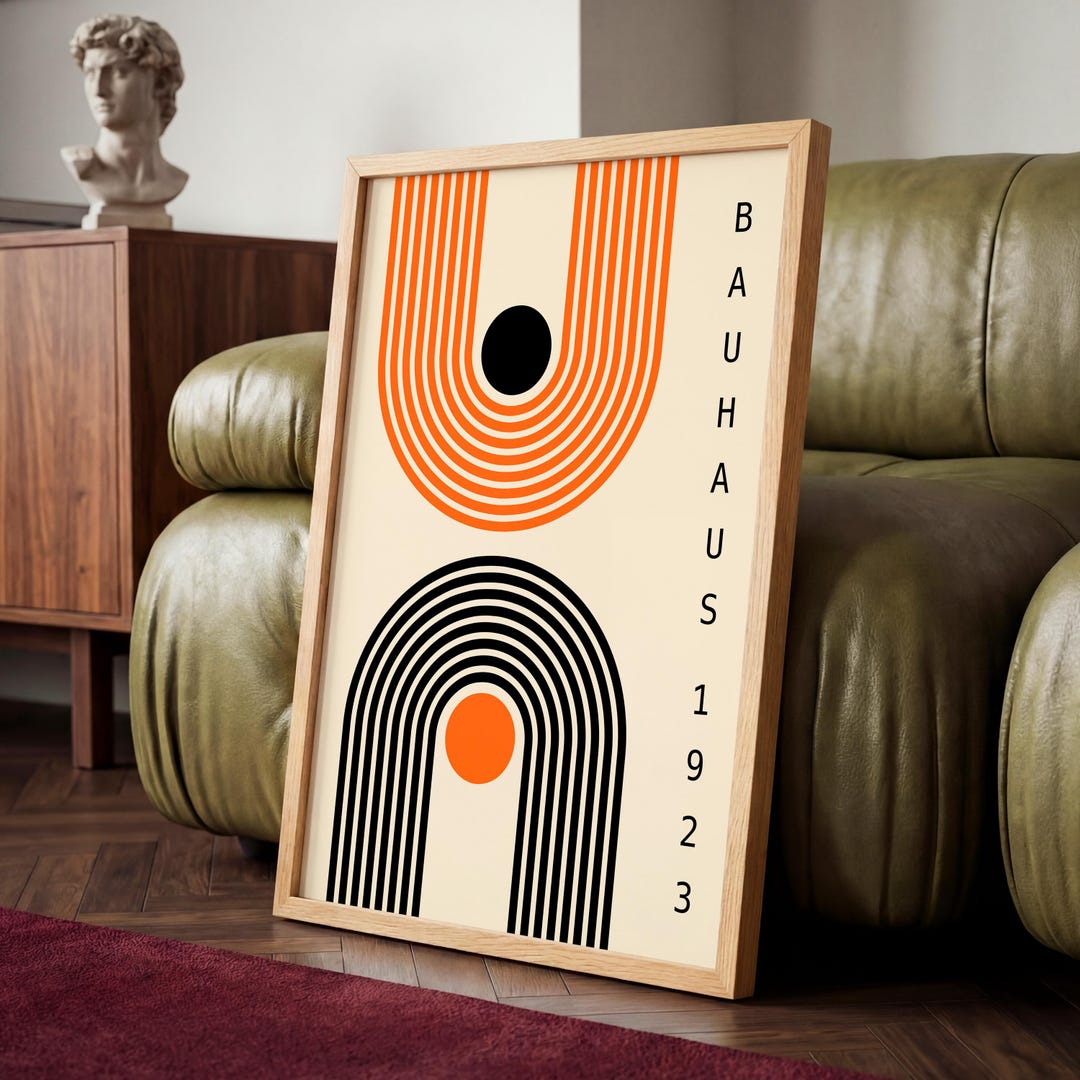 Bauhaus Wall Art: Orange and Black Geometric Design - Framed Poster - Etsy