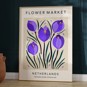 Flower Market Netherlands Print, Flower Market Poster, Botanical Wall Art, Purple Flower Market, Boho Flower Market, Retro Flowers | F022