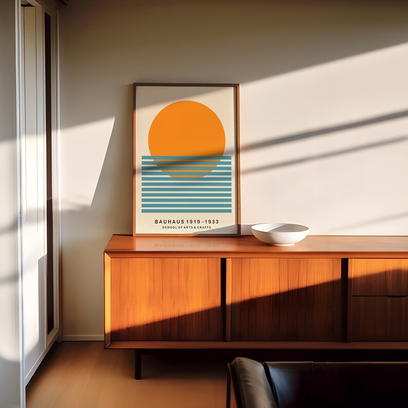 Mid Century Bauhaus Art Print: Geometric Sun Poster image 5