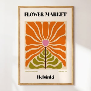 Helsinki Flower Market Poster, Retro Flower Market Wall Art, Boho 70&#39;s Flower Market, Flower Market Print, Retro Flowers | F118