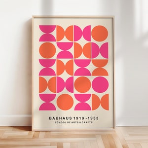 Impression d'art Bauhaus, Art Mid-Century, Art mural rétro, Poster Bauhaus rose orange, Poster Mid-Century, Impression de cercles géométriques | A136