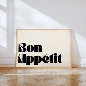 Stampa Bon Appetit, PIÙ COLORI, Arte tipografica da parete, Poster da cucina moderna di metà secolo, Stampe da cucina alla moda / KI135