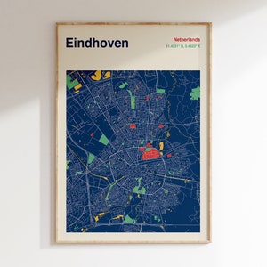Eindhoven Map Print, Eindhoven Map Poster, Color Eindhoven Map Wall Art, Carte D’Eindhoven, Conception de carte moderne, Emplacements de carte personnalisés