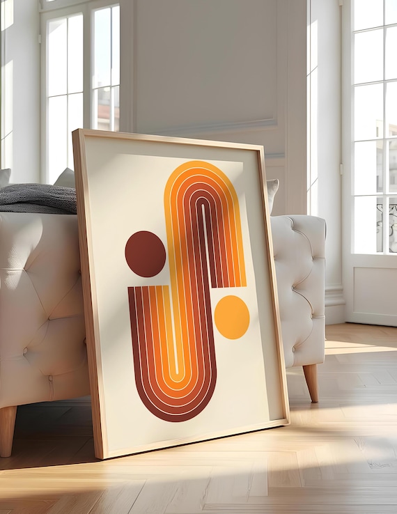 70s Retro Rainbow Stripes Poster: Brown and Orange Geometric Art