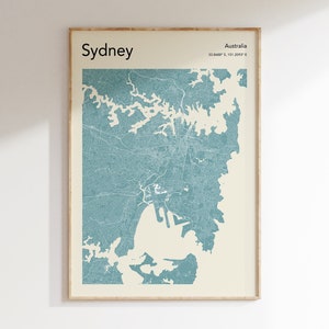 Cartaz do mapa de Sydney, MAIS CORES, impressão do mapa da cidade de Sydney, arte azul da parede do mapa da cidade de Sydney, mapa de Sydney, impressão de mapa moderno