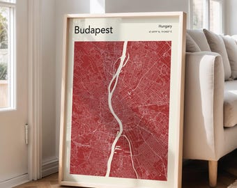 Budapest City Map Kunstdruck: Ungarn Karte Poster