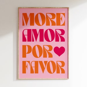 Plus d’affiche Amor Por Favor, impression d’art typographique tendance, art mural de citation française, affiche d’amour, art mural preppy, décor maximaliste | T044