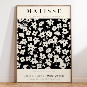 Black & White Floral Matisse Poster, Flower Market, Matisse Botanical Cut Outs Exhibition Poster, Minimal Botanical Wall Art Print | MP055