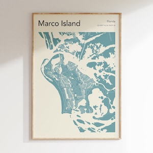 Marco Island FL Mapa Wydruk, Marco Island Mapa Plakat, Kolor Marco Island Wall Art, Mapa Marco Island Floryda, Inne Kolory Dostępne