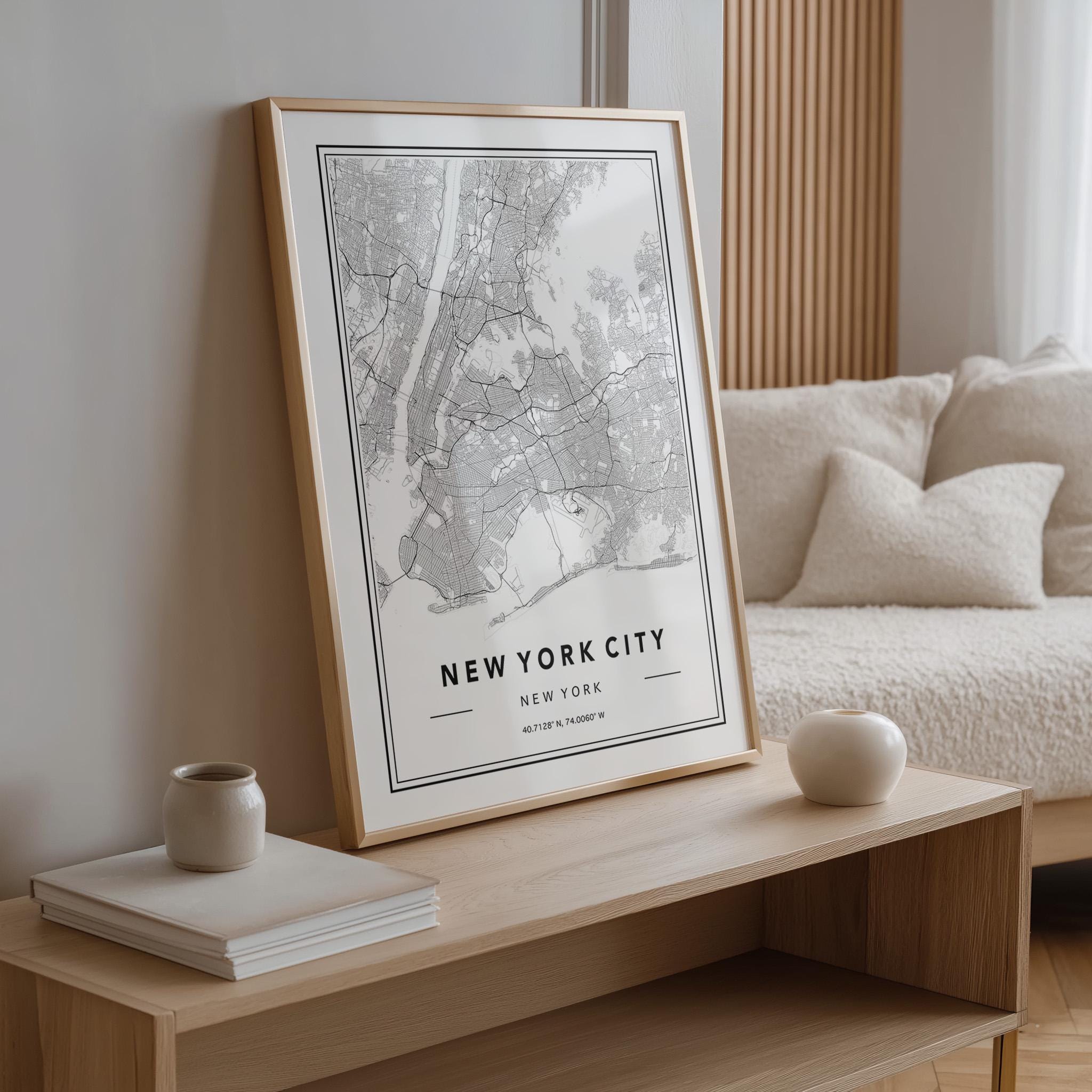 Minimalist New York City Map Art Print: Unframed Matte Poster - Etsy