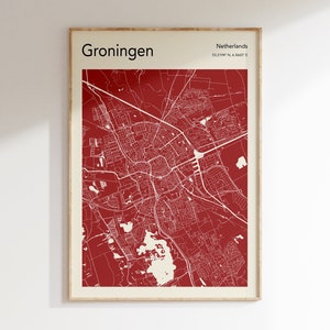 Groningue Carte Affiche, PLUS COULEURS, Groningue Carte Print, Couleur Groningue Carte De La Ville Art Mural, Carte De Groningue Pays-Bas, Carte Moderne Imprimer