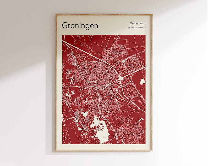 Groningen Map Poster MORE COLOURS Groningen Map Print Etsy