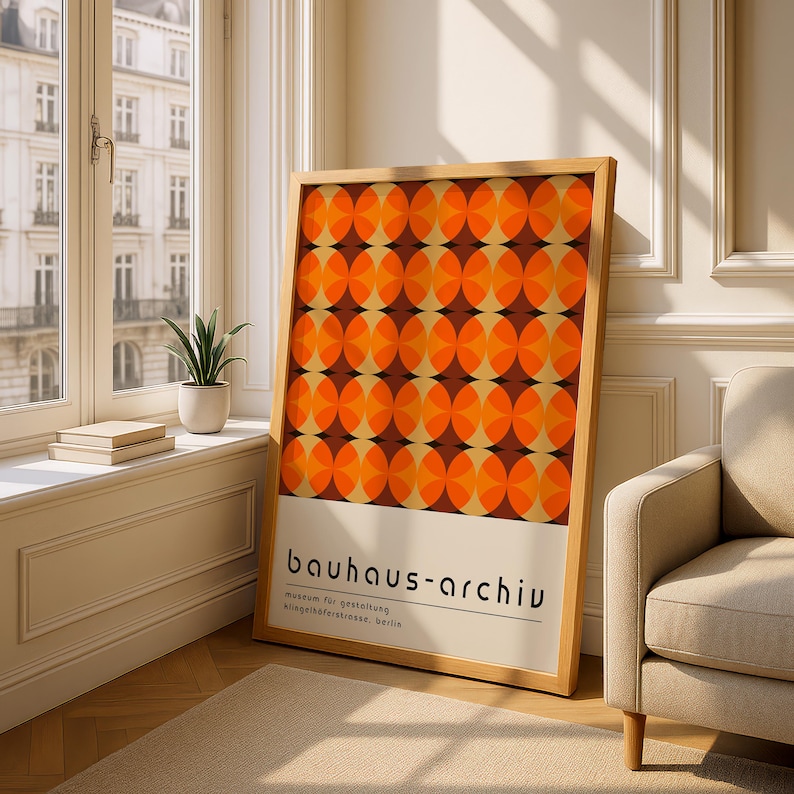 Orange Geometric Bauhaus Art Print: Mid-Century Modern Wall Decor image 3