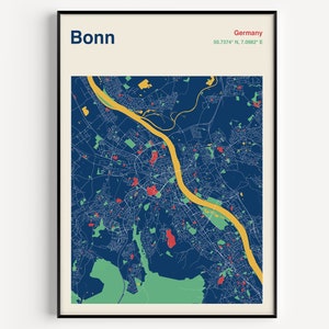 Bonn Germany Map Print, Bonn Map Poster, Colour Bonn Map Wall Art, Custom Map Print, Bonn City Map, Map Of Bonn Germany