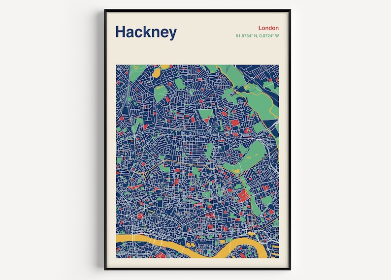 Hackney Map Print Hackney Map Poster Hackney London Map Wall Etsy UK