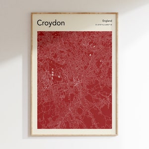 Elección De 8 Colores, Croydon Map Print, Croydon London Map Poster, Color Croydon City Map Wall Art, Mapa de Croydon Reino Unido