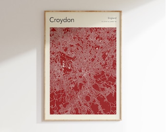 Choice Of 8 Colours, Croydon Map Print, Croydon London Map Poster, Colour Croydon City Map Wall Art, Map Of Croydon UK