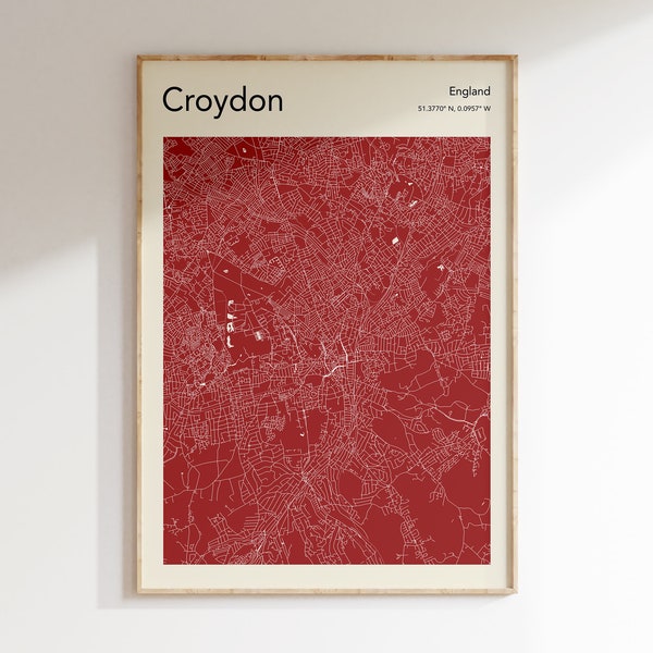 Choice Of 8 Colours, Croydon Map Print, Croydon London Map Poster, Colour Croydon City Map Wall Art, Map Of Croydon UK