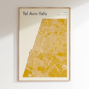 Tel Aviv-Yafo Carte Affiche, PLUS COULEURS, Tel Aviv Carte de la Ville Print, Couleur Tel Aviv Carte De La Ville Art Mural, Carte De Tel Aviv-Yafo, Carte Moderne Imprimer