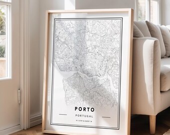 Porto Portugal Map Print: Minimalist Black & White City Art