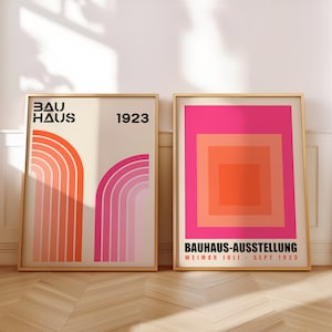 Ensemble d'impressions géométriques Bauhaus, oeuvres d'art murales colorées du Bauhaus, mur de galerie Mdi Century, affiche d'exposition Bauhaus, ensemble d'impressions rétro | D001
