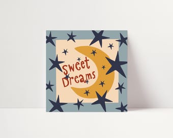 Sweet Dreams Kinderzimmer Print: Boho Mond & Sterne Wandkunst