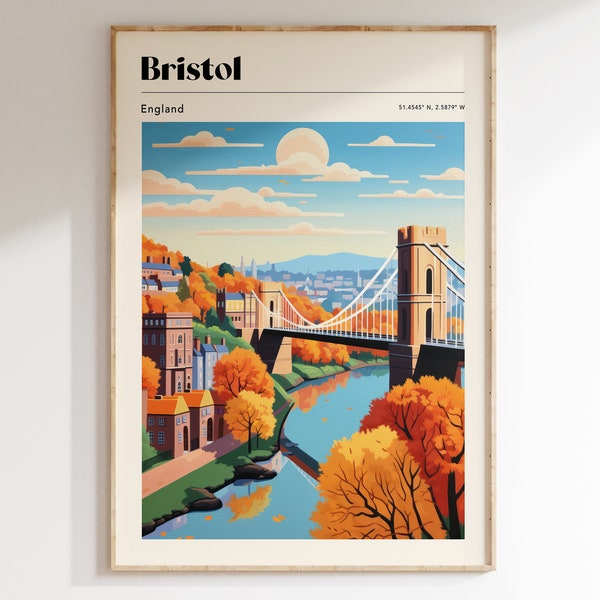 Bristol Travel Poster, Retro Travel Poster, Mid Century Bristol Travel Print, Clifton Suspension Bridge Art Print, Travel Gift