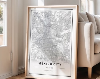 Impresión artística del mapa de la Ciudad de México: póster en blanco y negro