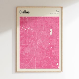 Keuze uit 8 kleuren, Dallas TX Kaart Print, Dallas Kaart Poster, Kleur Dallas Kaart Wall Art, Kaart Van Dallas Texas, Elke Stad Kaart Afdrukken
