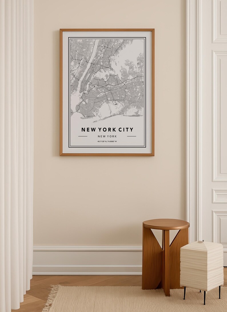 Minimalist New York City Map Art Print: Unframed Matte Poster - Etsy