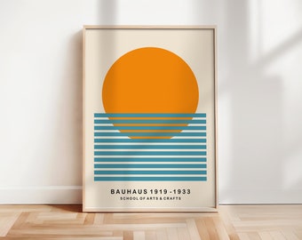 Mid Century Sun Poster, Bauhaus Wall Art, Bauhaus Art Print, Geometric Poster, Bauhaus Wall Art, Modern Abstract, Retro Poster | A73