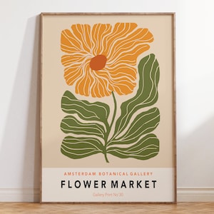 Amsterdam Flower Market Poster, Yellow Flower Market Print, Abstract Floral Poster, Retro 70&#39;s Flower Market, Boho Floral Art Print | F103