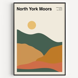 North York Moors National Park Poster, Mid Century Travel Poster, North York Moors Print, UK Hiking Poster, Yorkshire Gift | NP009