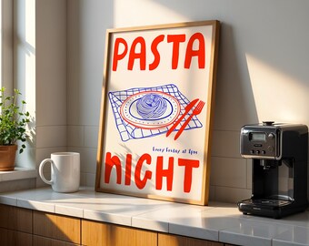 Impression de cuisine de nuit de pâtes rétro : art culinaire Mid-Century