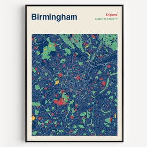 Birmingham City Map Poster, Map Of Birmingham, Colour Birmingham Map, Birmingham Map, Birmingham Print, Custom Map Design, Any Location Map
