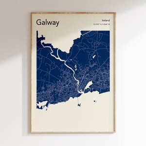 Galway Irlanda Mapa Imprimir, MÁS COLORES, Galway Mapa Póster, Color Galway City Map Arte mural, Mapa de Galway, Cualquier mapa de ubicación Arte mural