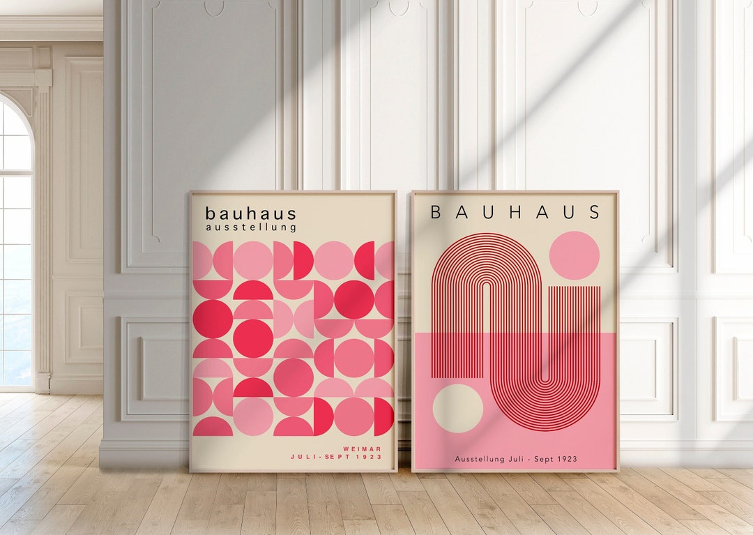Pastel Pink Bauhaus Print Set Geometric Bauhaus Wall Art Mid - Etsy
